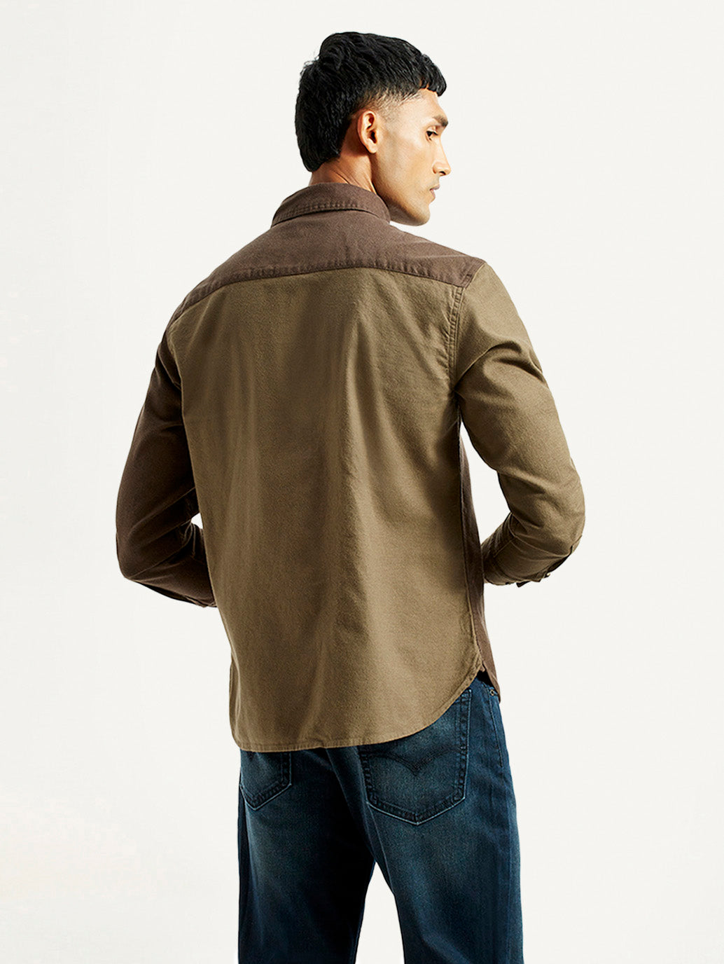 Men's Colorblock Spread Collar Flannel Shirt - Back View