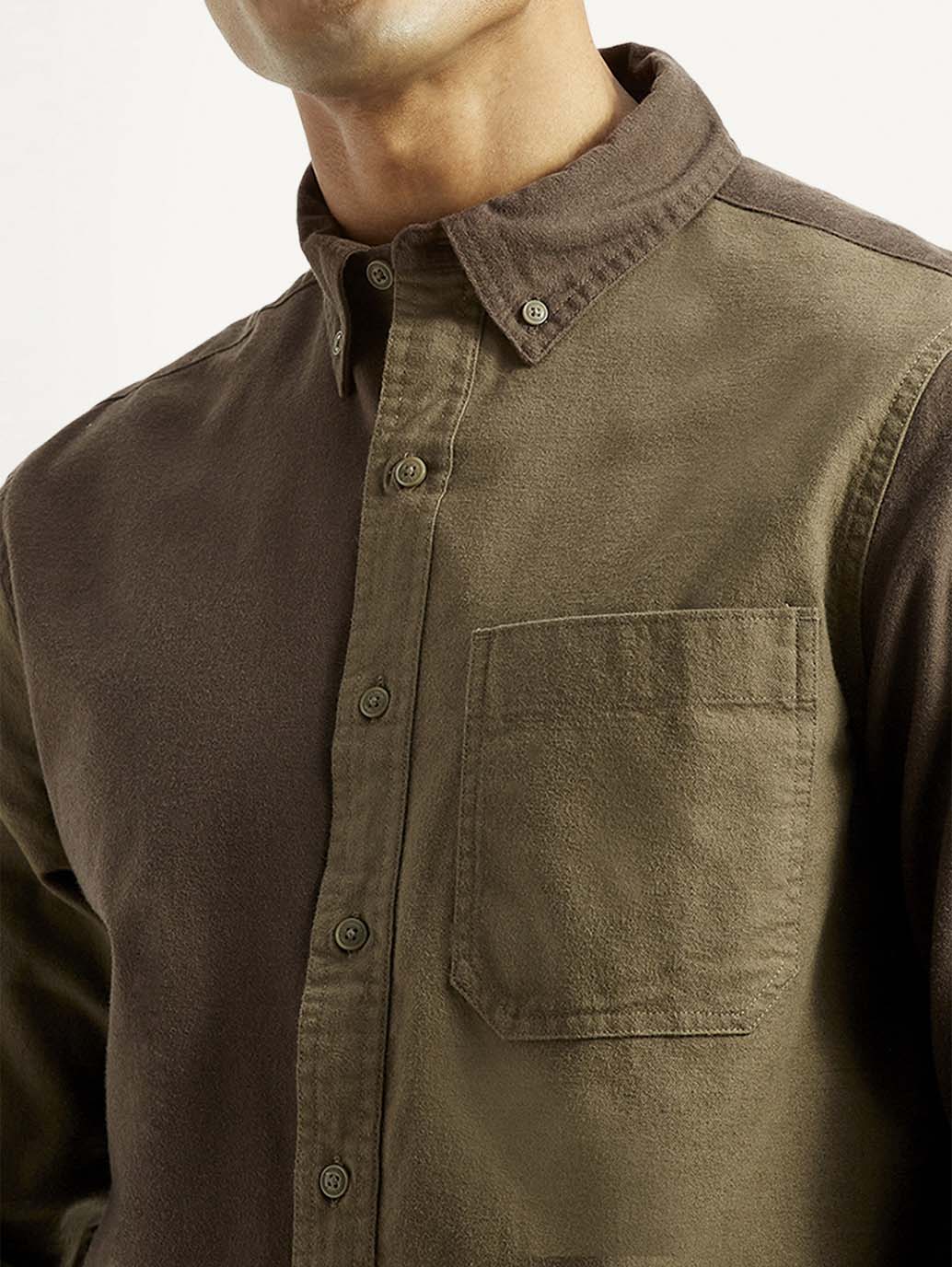 Men's Colorblock Spread Collar Flannel Shirt - Detail View