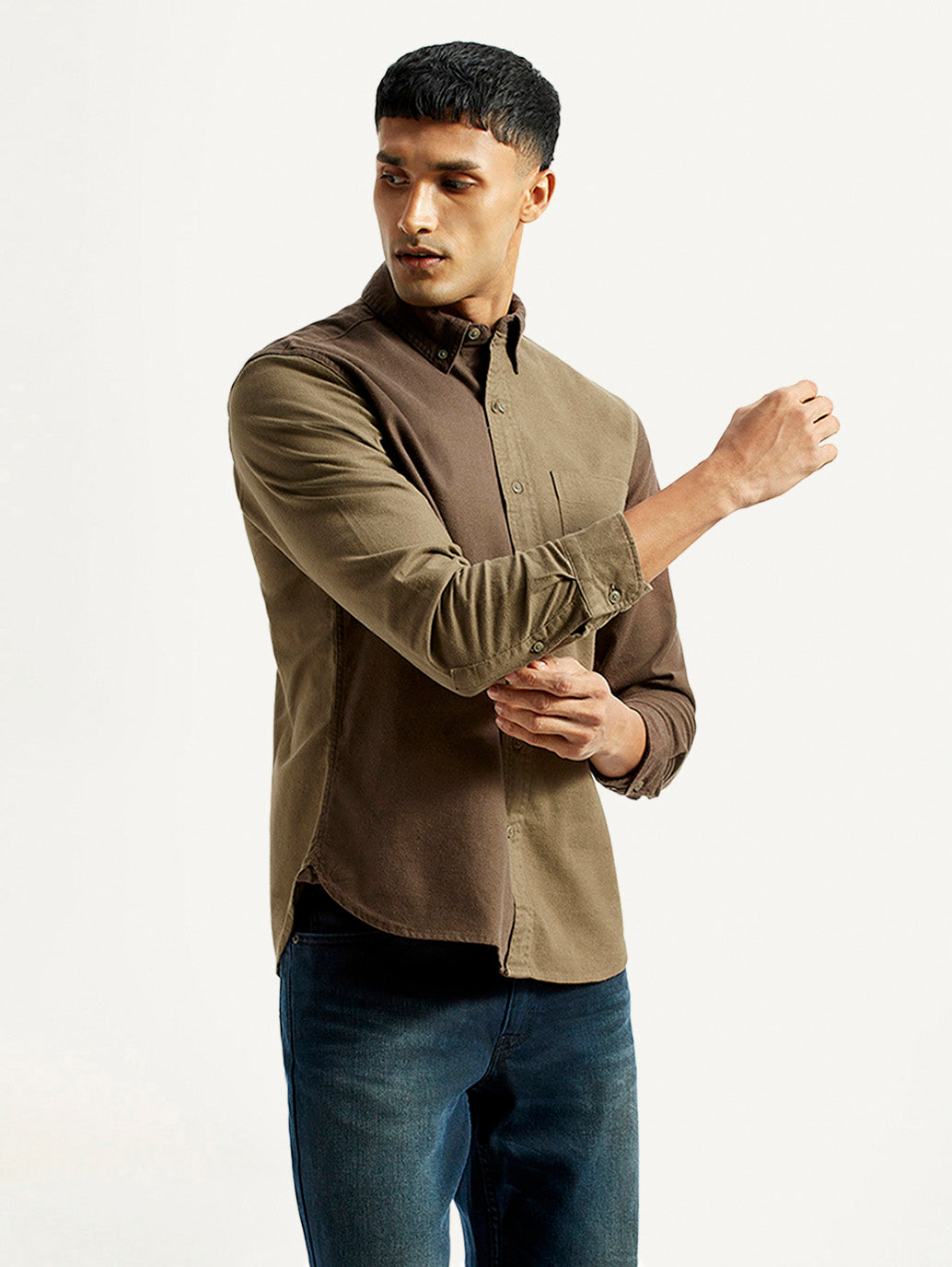 Men's Colorblock Spread Collar Flannel Shirt - Side View