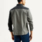 Men's Colorblock Charcoal Grey Spread Collar Flannel Shirt - Back View