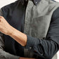 Men's Colorblock Charcoal Grey Spread Collar Flannel Shirt - Detail View
