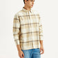 Men's Checkered Beige Flannel Shirt - Side View