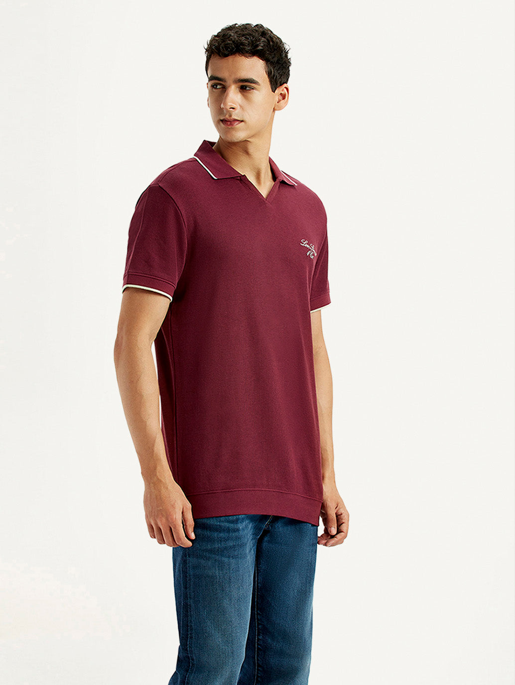 Men's Solid Maroon Slim Fit Polo T-shirt - Side View