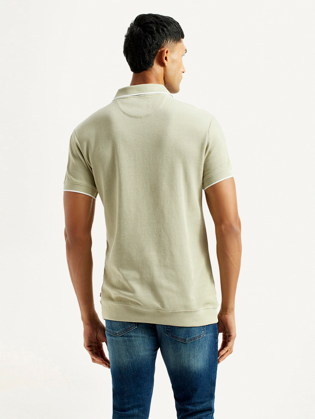 Men's Solid Beige Slim Fit Polo T-Shirt - Back View