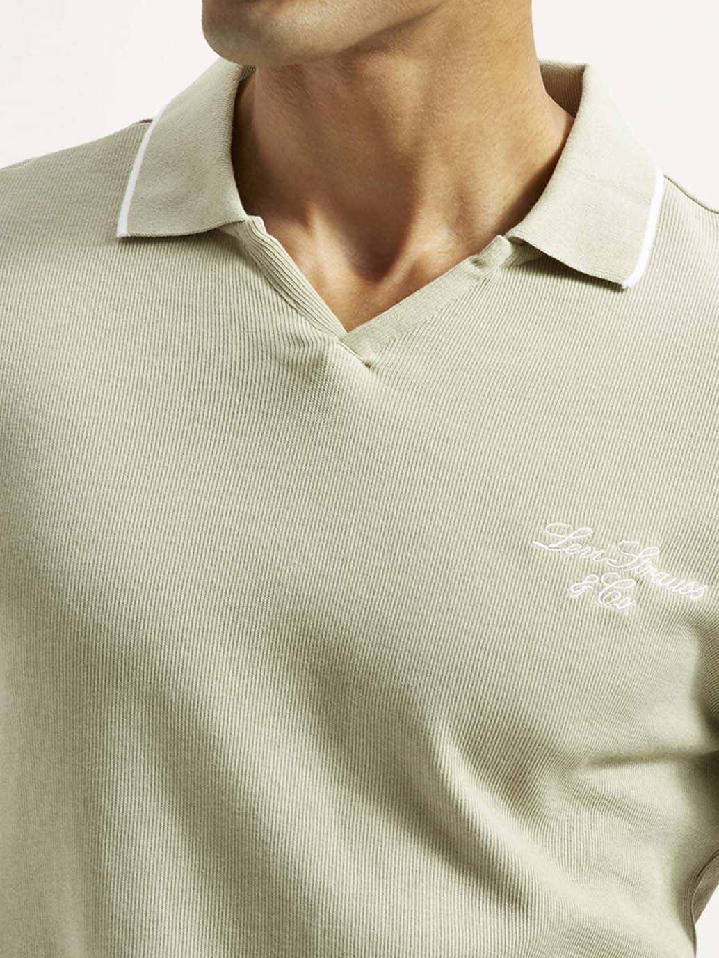 Men's Solid Beige Slim Fit Polo T-Shirt - Detail View