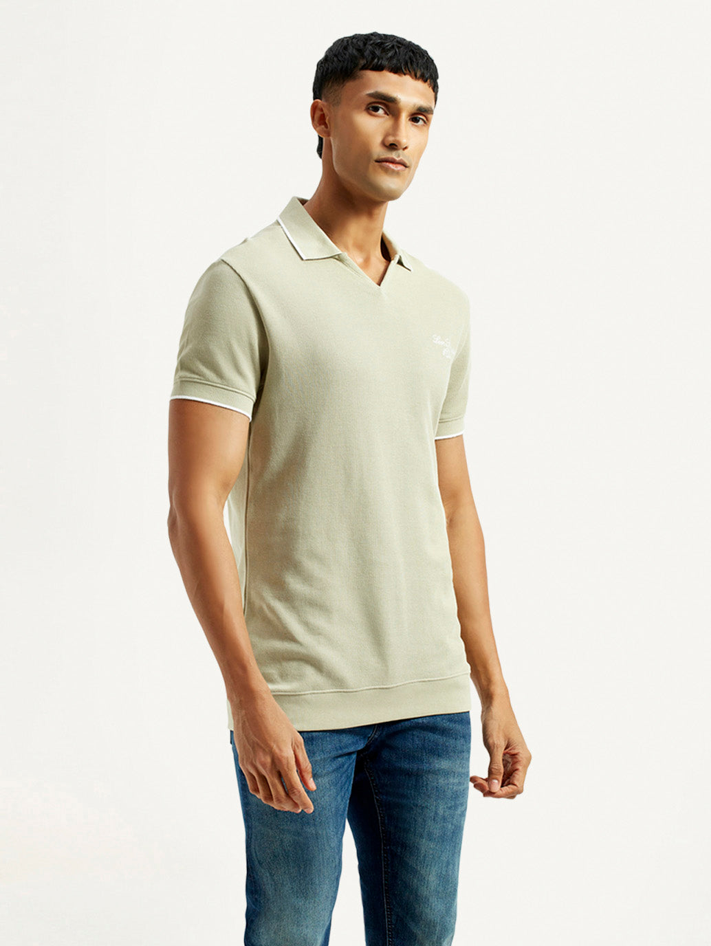 Men's Solid Beige Slim Fit Polo T-Shirt - Side View