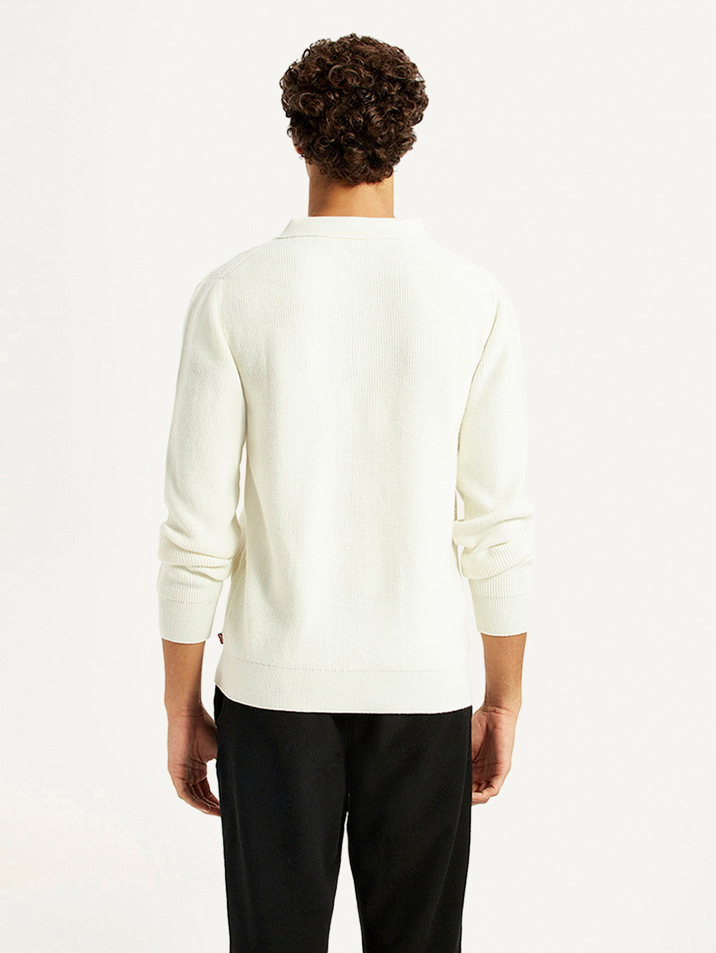Men's Self Design Off White Polo Neck Sweater - Back View
