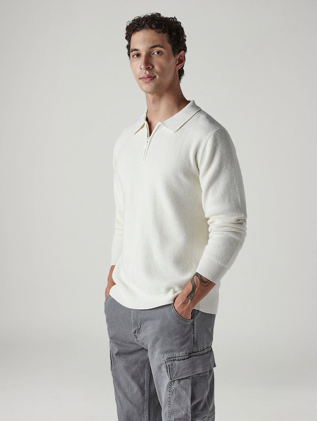 Men's Solid Regular Fit Zip Collar Sweater - Side View