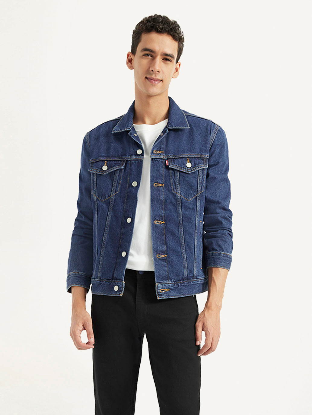 Men's Solid Blue Spread Collar Denim Jacket