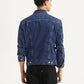 Men's Solid Blue Spread Collar Denim Jacket - Back View