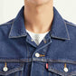Men's Solid Blue Spread Collar Denim Jacket - Detail View