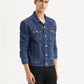 Men's Solid Blue Spread Collar Denim Jacket - Side View