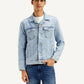 Men's Solid Blue Spread Collar Denim Jacket - Front View
