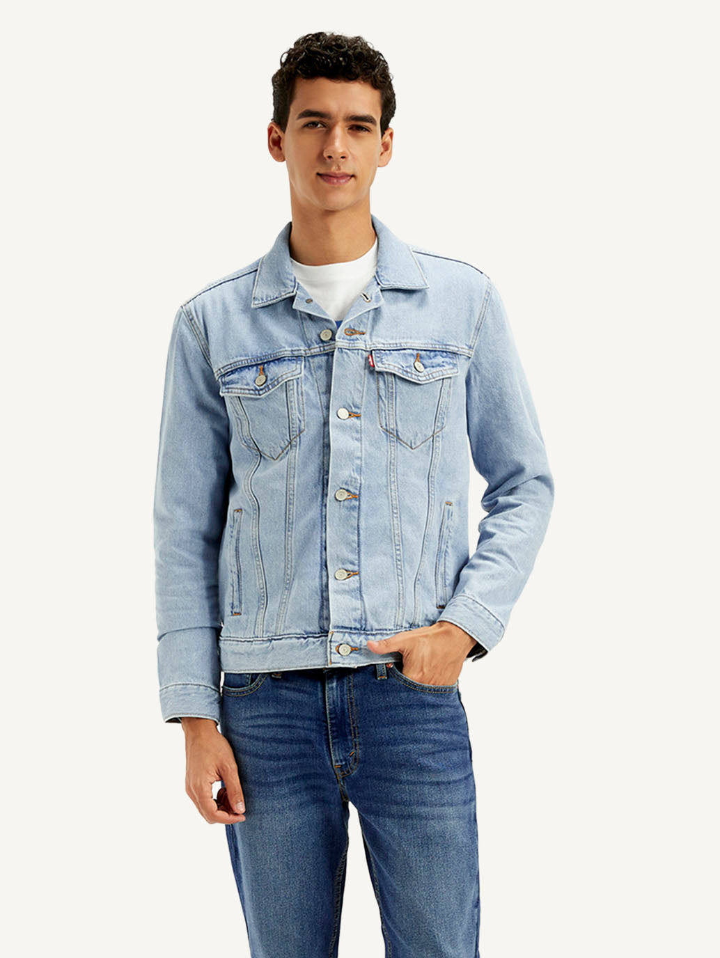 Men's Solid Blue Spread Collar Denim Jacket