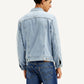 Men's Solid Blue Spread Collar Denim Jacket - Back View