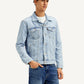 Men's Solid Blue Spread Collar Denim Jacket - Side View