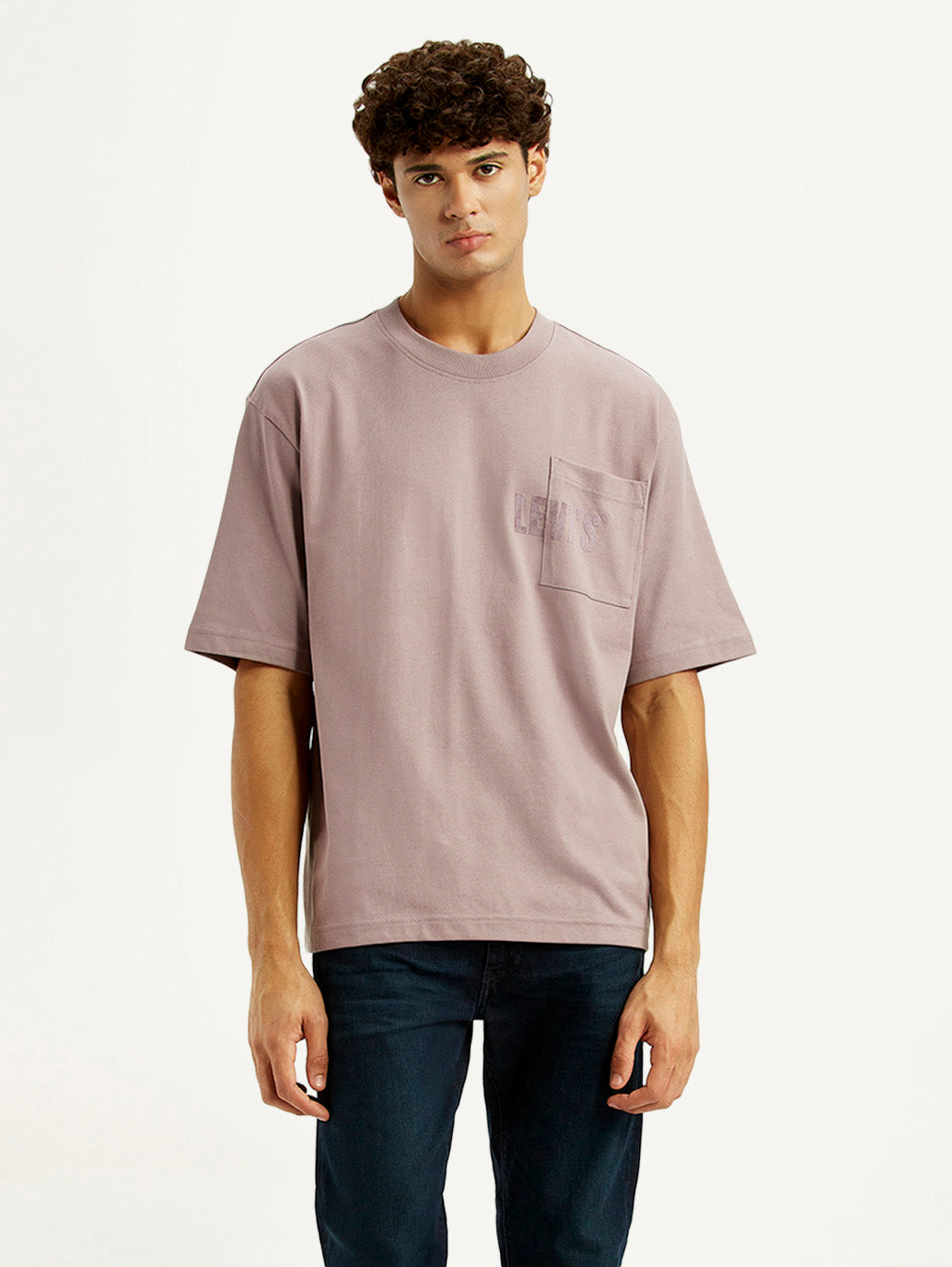 Men's Brand Logo Mauve Loose Fit T-shirt - Styleshot View