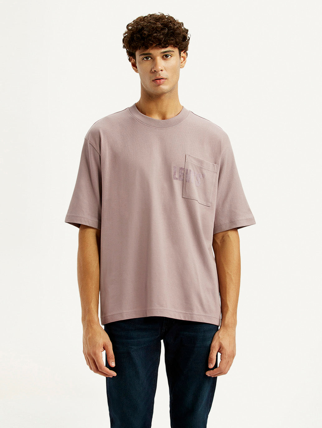 Men's Brand Logo Mauve Loose Fit T-shirt - Front View