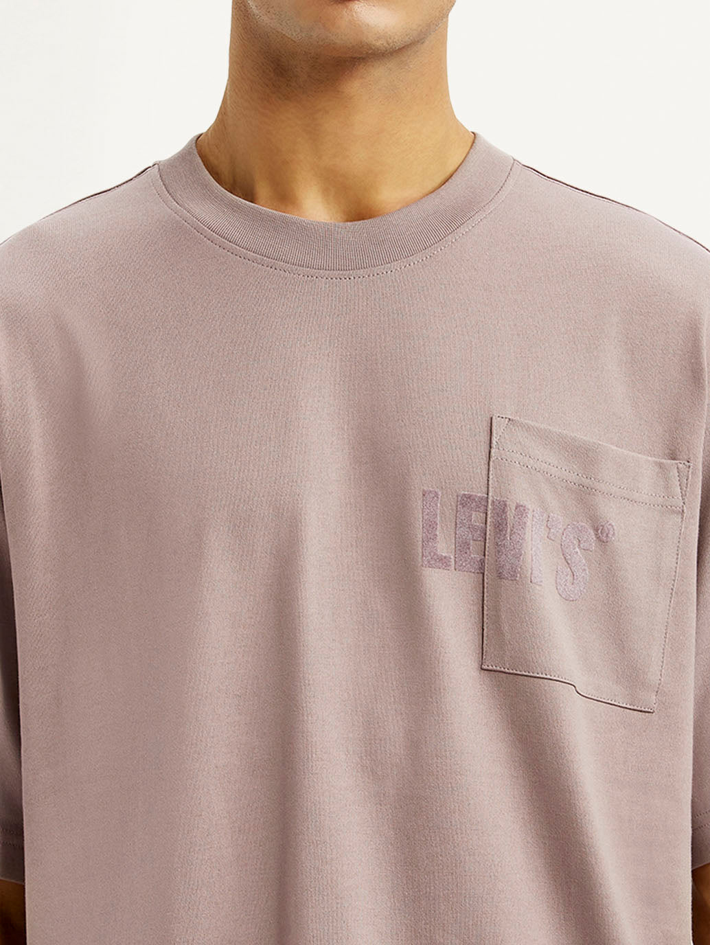 Men's Brand Logo Mauve Loose Fit T-shirt - Detail View