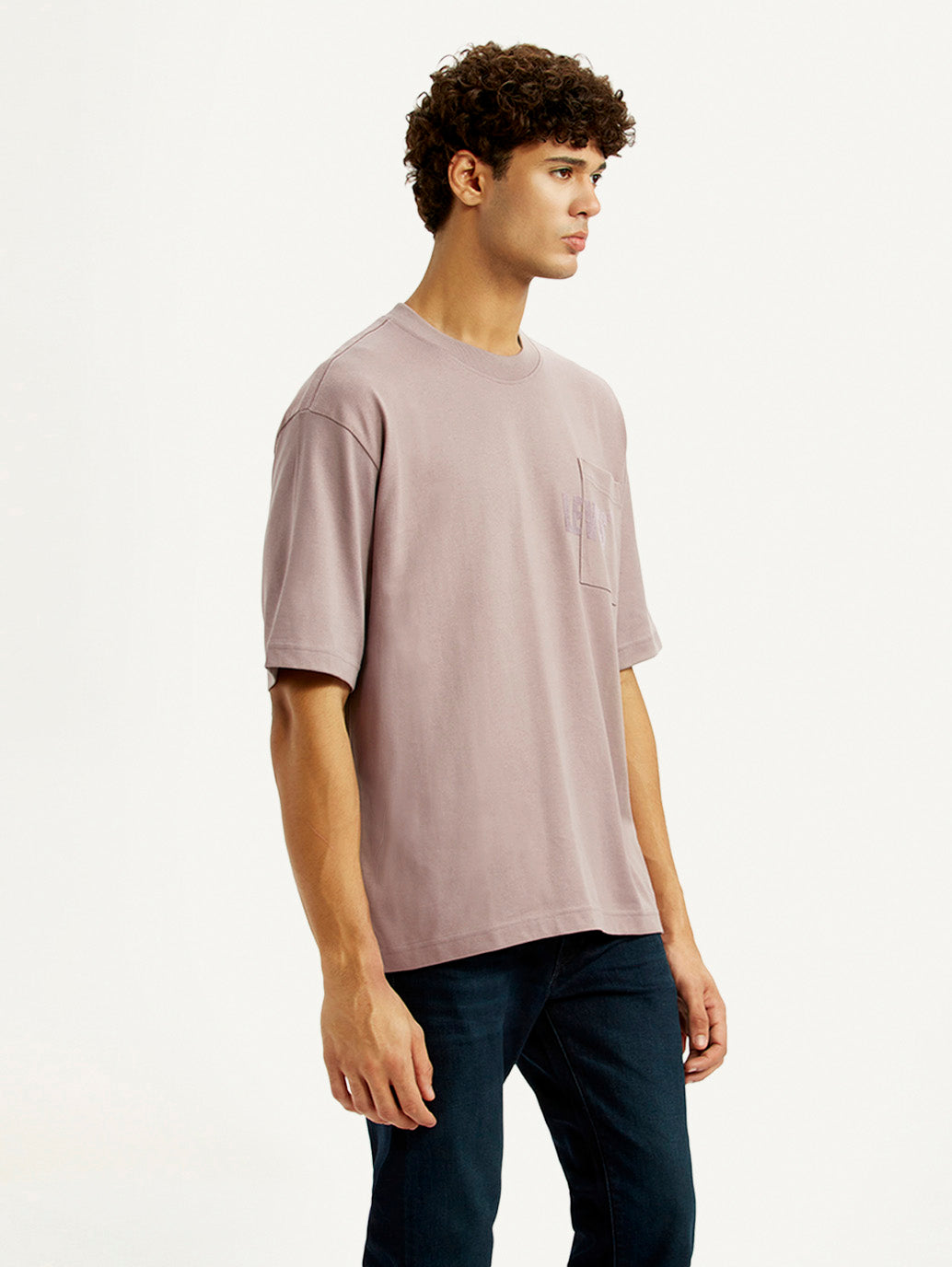 Men's Brand Logo Mauve Loose Fit T-shirt - Side View