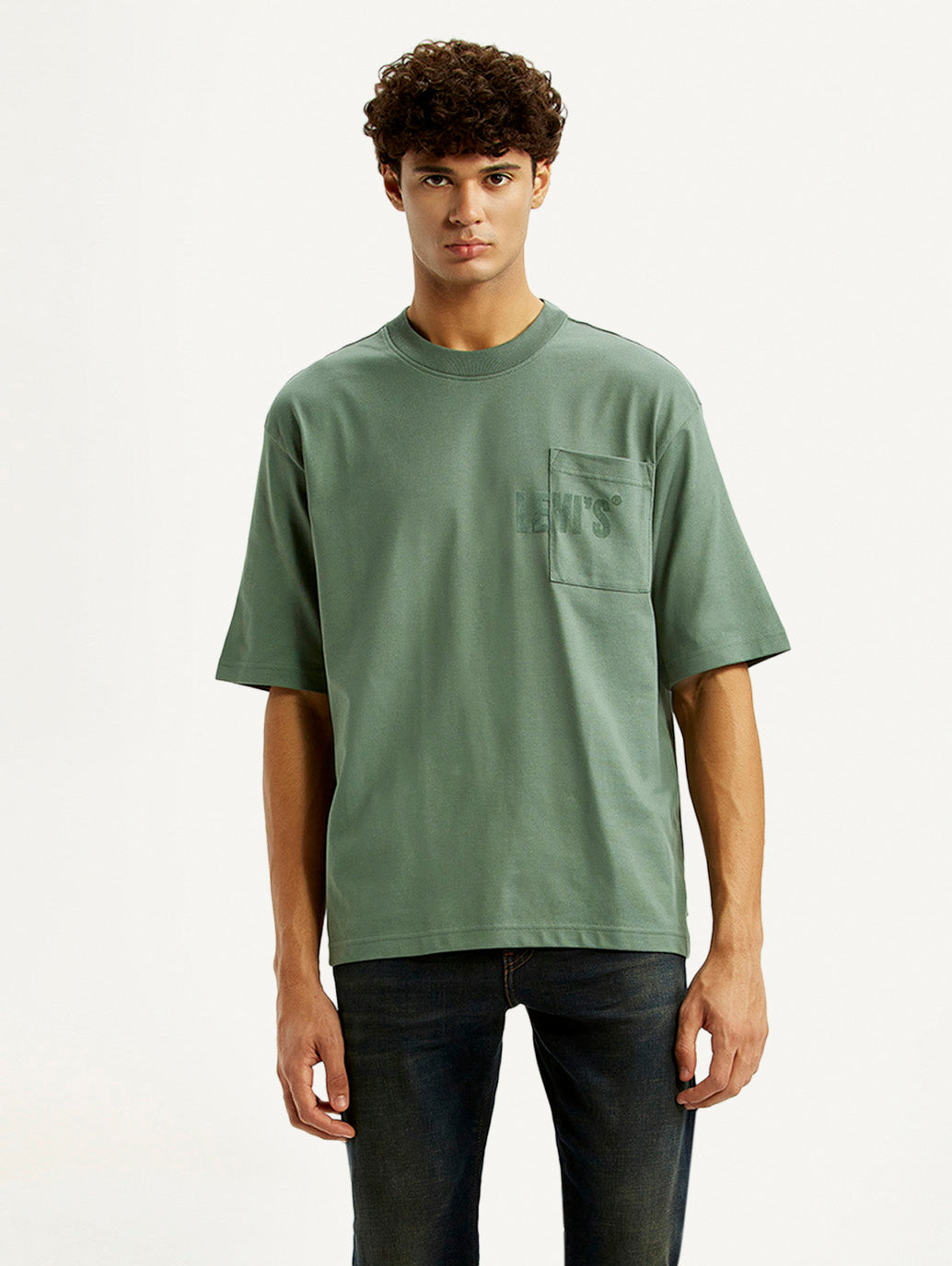 Men's Brand Logo Green Loose Fit T-shirt - Styleshot View