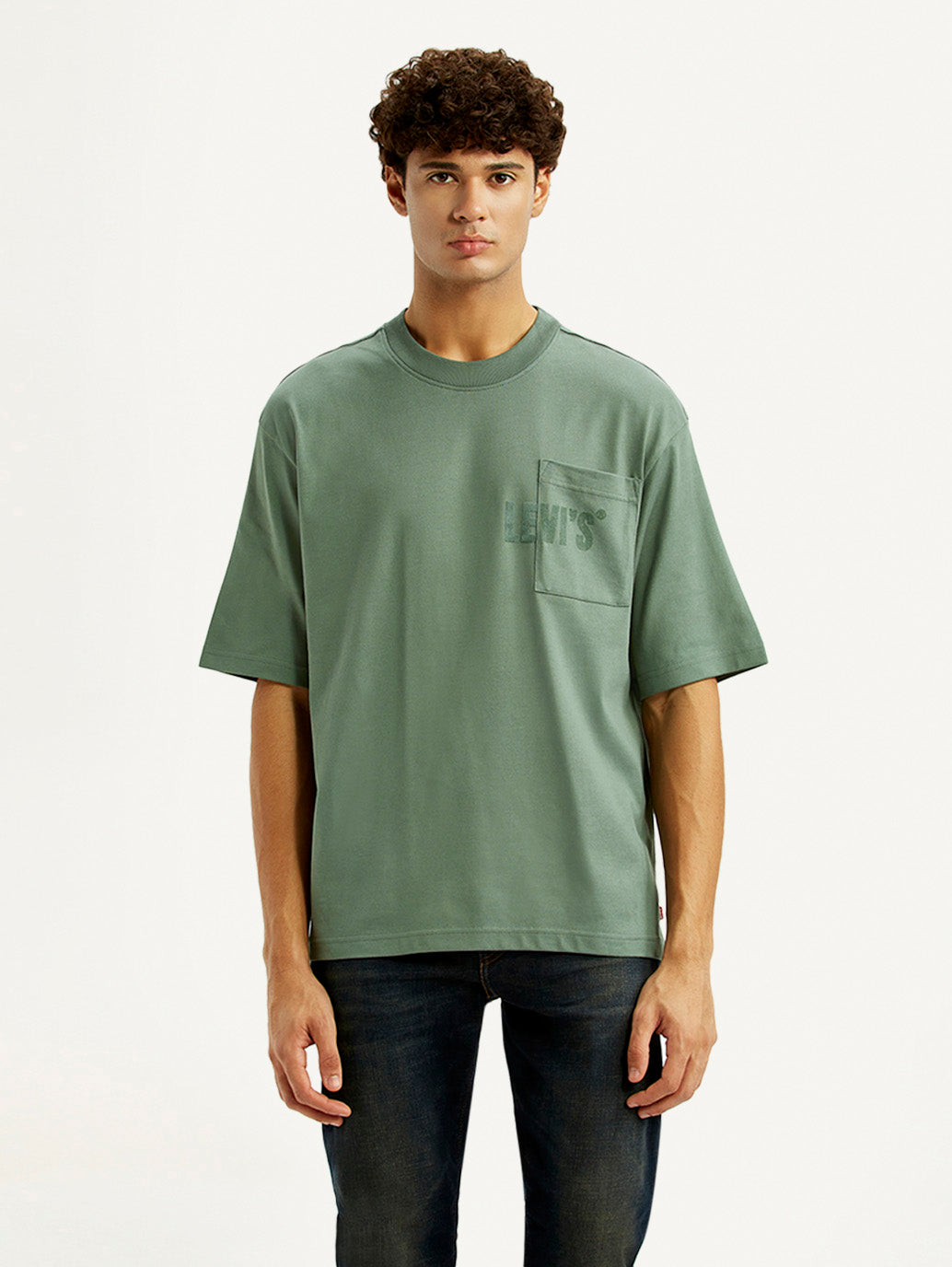 Men's Brand Logo Green Loose Fit T-shirt - Front View