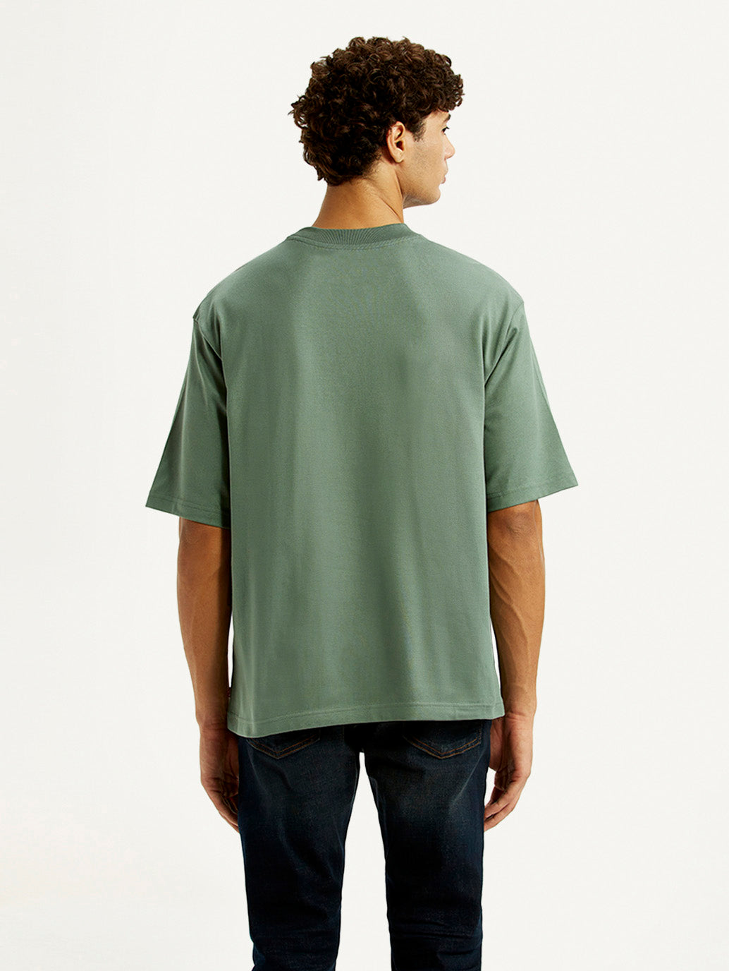 Men's Brand Logo Green Loose Fit T-shirt - Back View