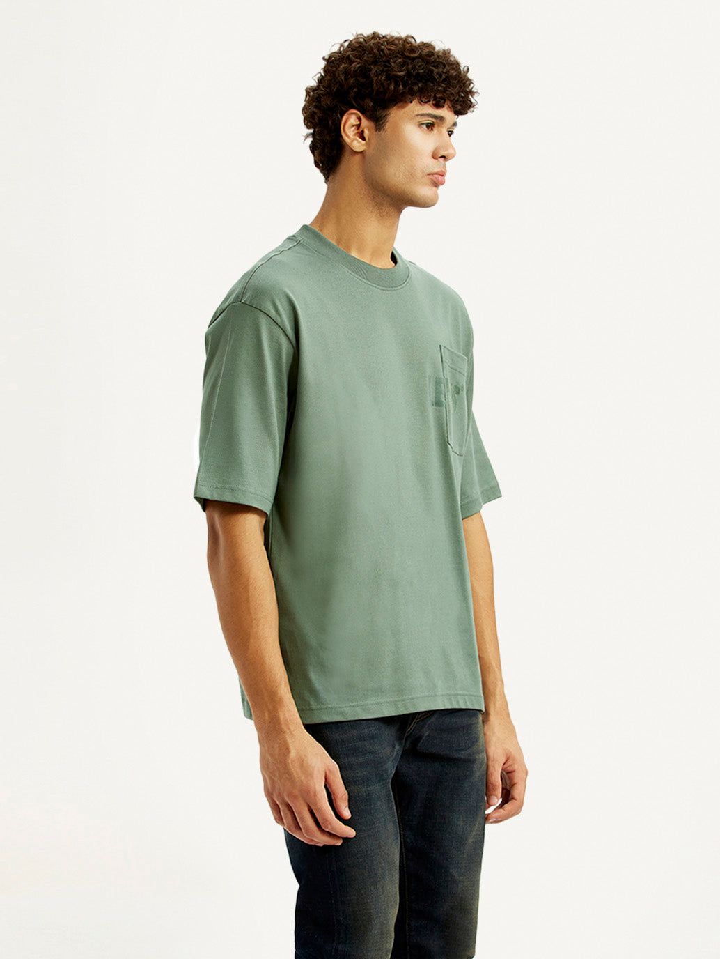 Men's Brand Logo Green Loose Fit T-shirt - Side View