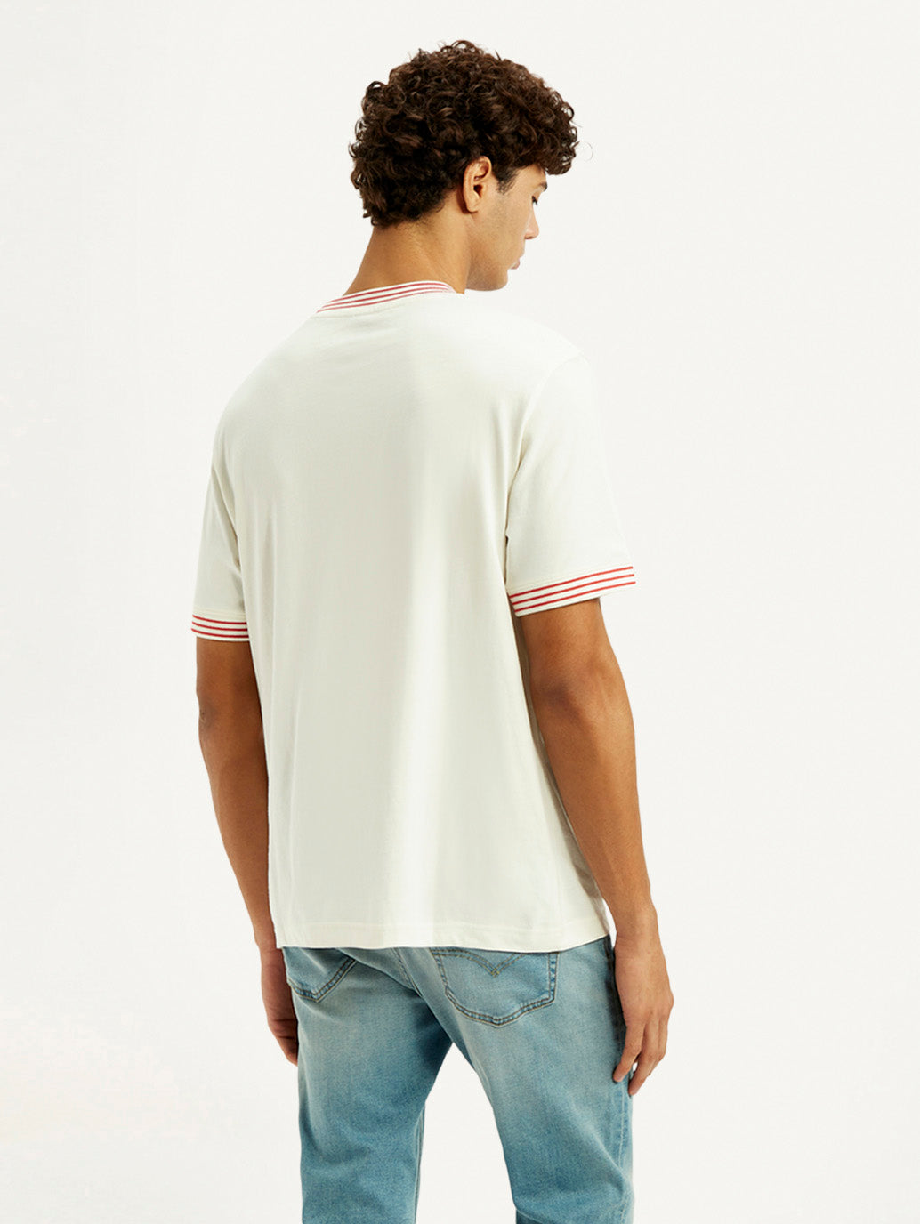 Men's Typography Off White Crew Neck T-shirt - Back View