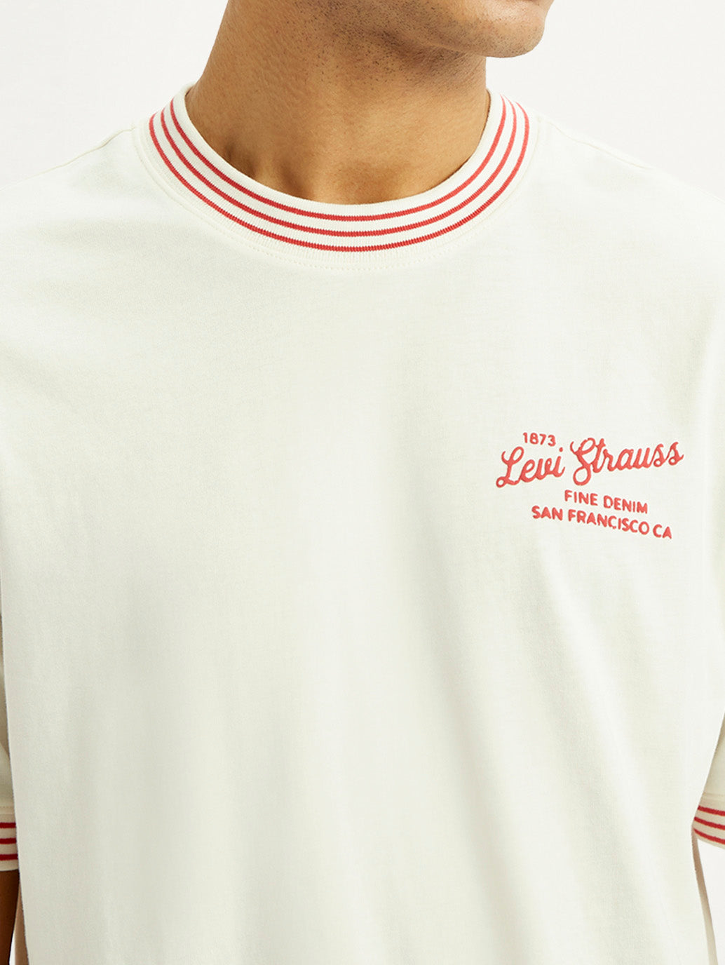 Men's Typography Off White Crew Neck T-shirt - Detail View