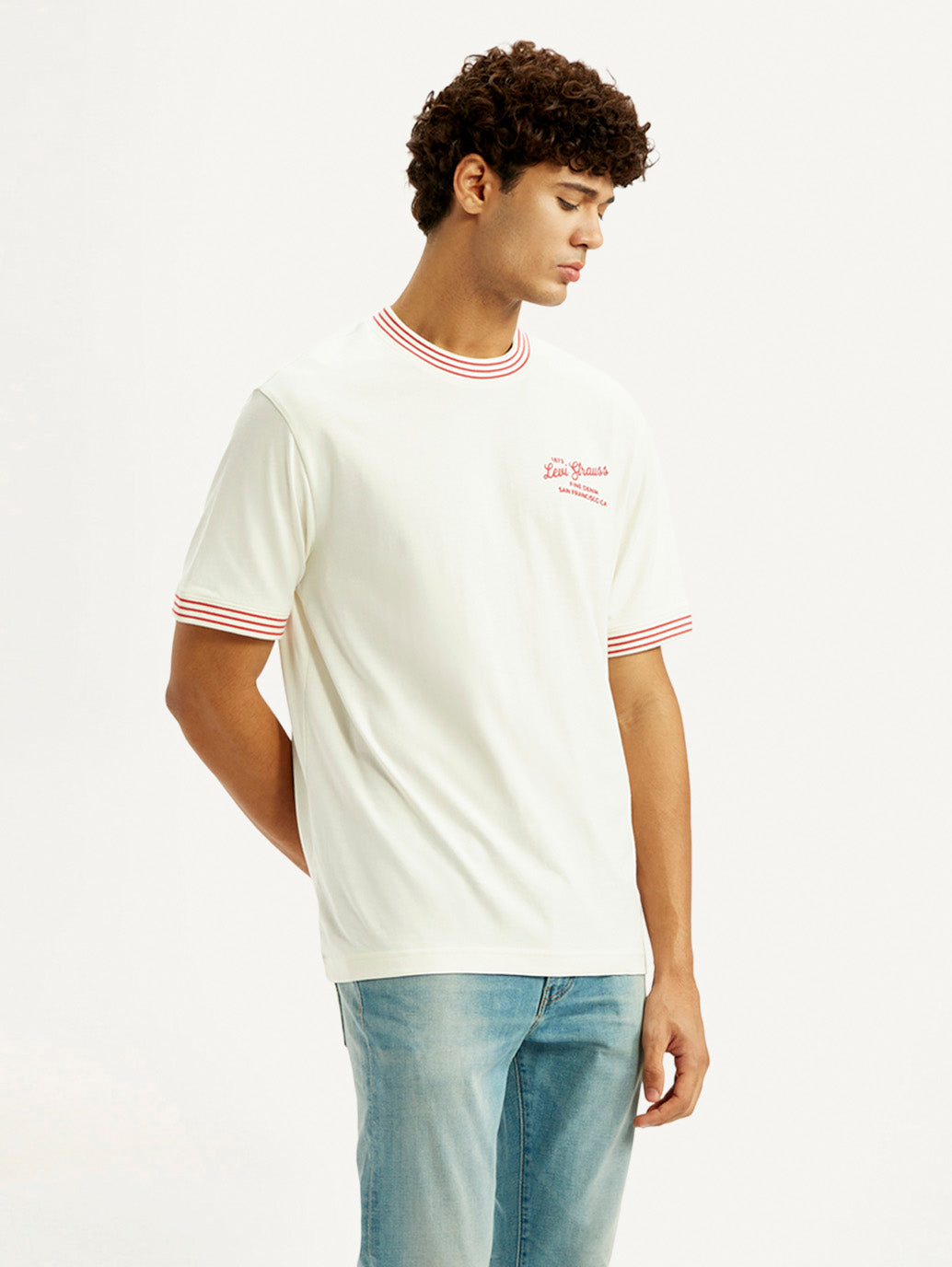 Men's Typography Off White Crew Neck T-shirt - Side View