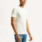 Men's Striped White Crew Neck T-shirt - Side View