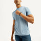 Men's Striped Light Blue Crew Neck T-shirt - Elevated View