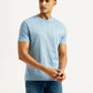 Men's Striped Light Blue Crew Neck T-shirt - Front View
