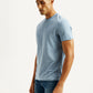 Men's Striped Light Blue Crew Neck T-shirt - Side View