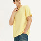 Men's Solid Overdyed Yellow Crew Neck T-shirt - Elevated View