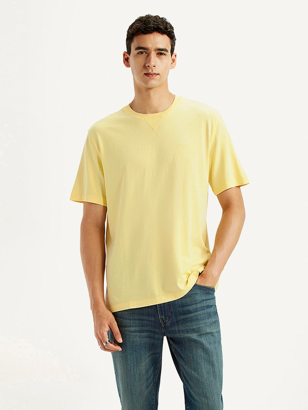 Men's Solid Overdyed Yellow Crew Neck T-shirt - Styleshot View