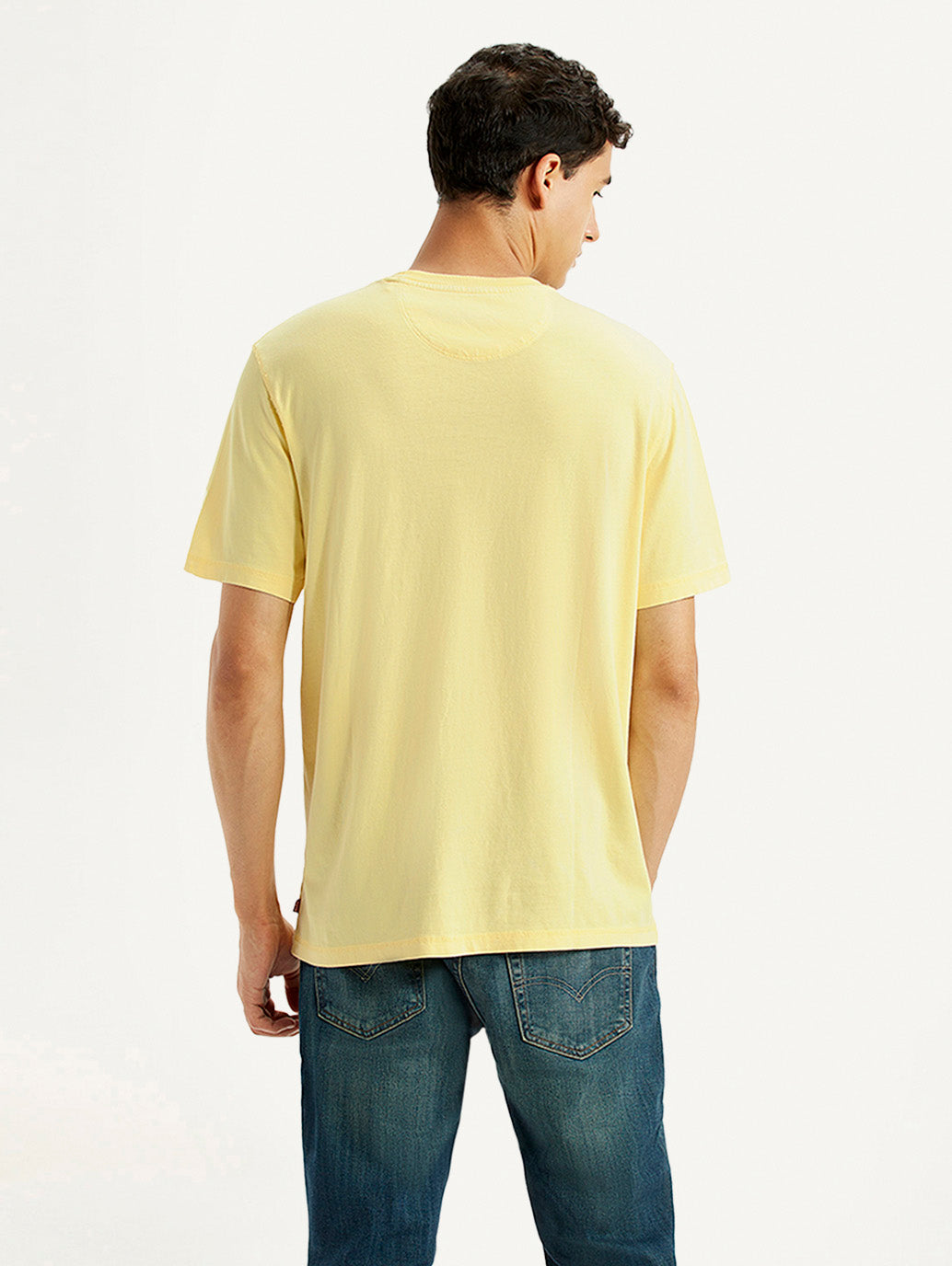 Men's Solid Overdyed Yellow Crew Neck T-shirt - Back View