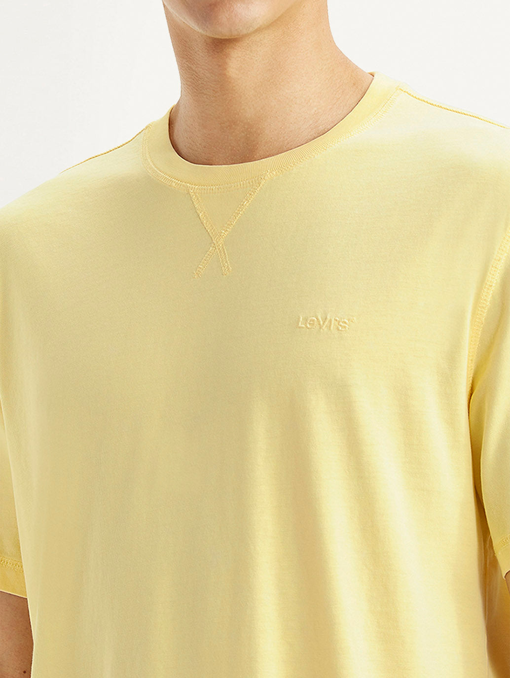 Men's Solid Overdyed Yellow Crew Neck T-shirt - Detail View