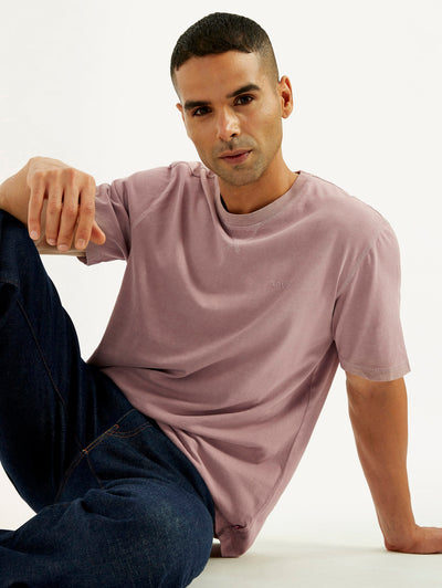 Men's Overdyed Solid Mauve Crew Neck T-shirt-image-14