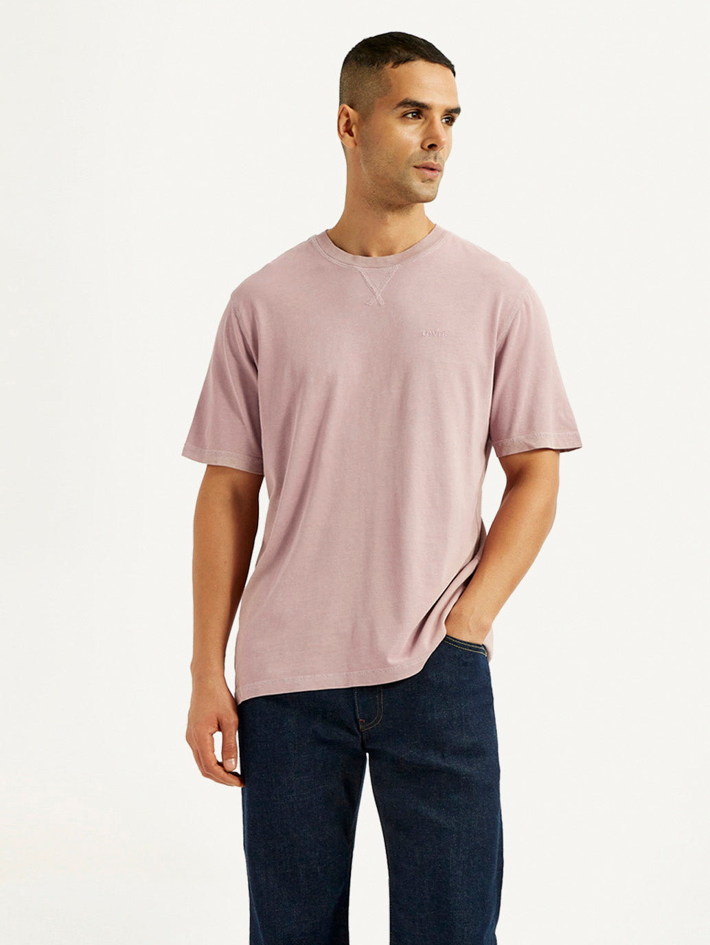 Men's Overdyed Solid Mauve Crew Neck T-shirt - Styleshot View