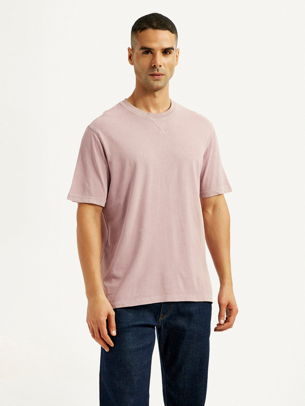 Men's Overdyed Solid Mauve Crew Neck T-shirt - Front View