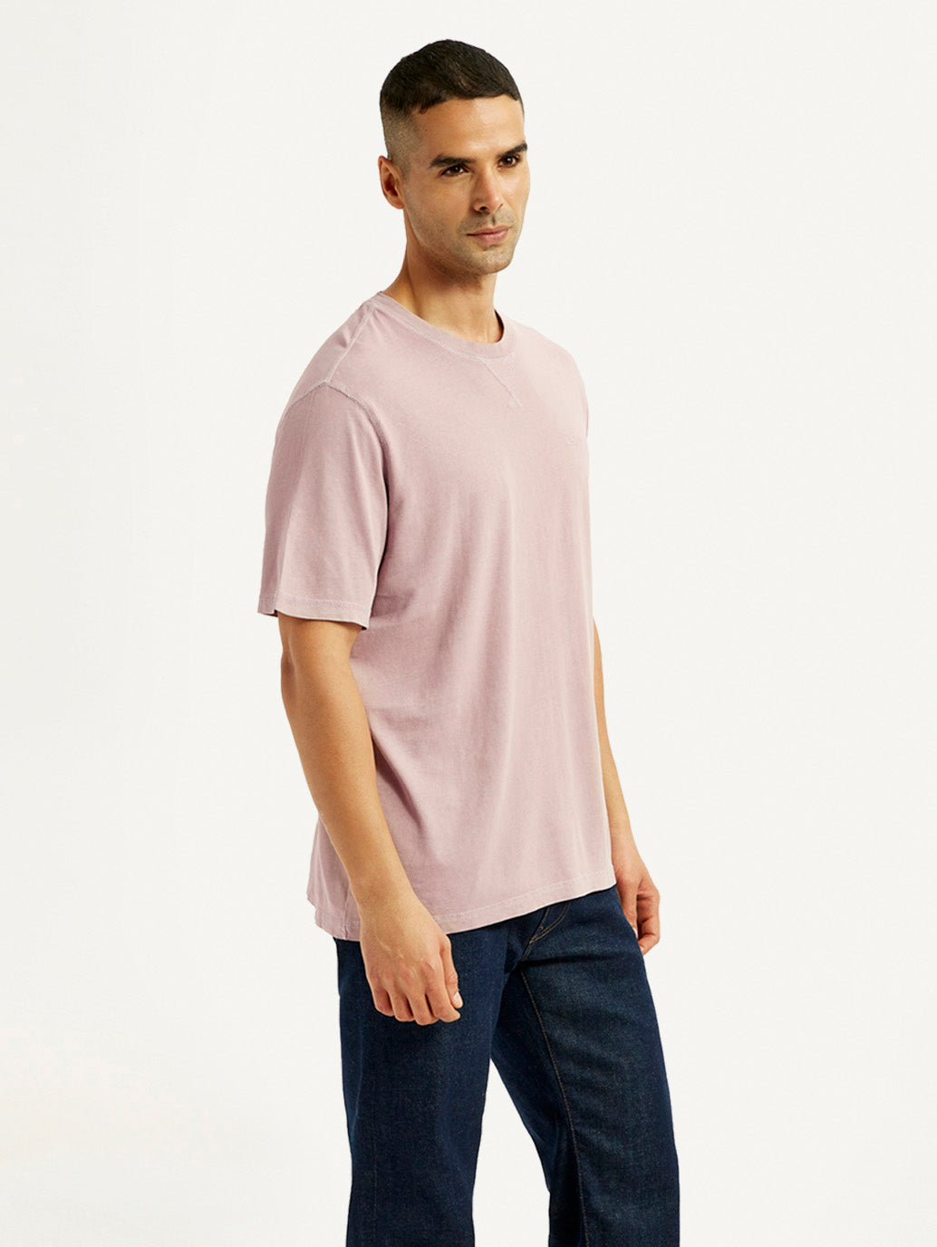 Men's Overdyed Solid Mauve Crew Neck T-shirt - Side View