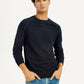 Men's Solid Navy Blue Crew Neck Sweatshirt - Elevated View