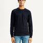 Men's Solid Navy Blue Crew Neck Sweatshirt - Front View
