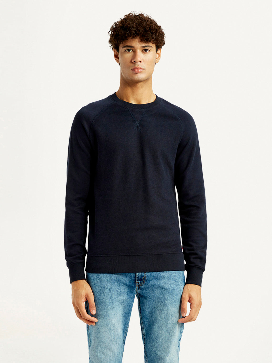 Men's Solid Navy Blue Crew Neck Sweatshirt - Front View