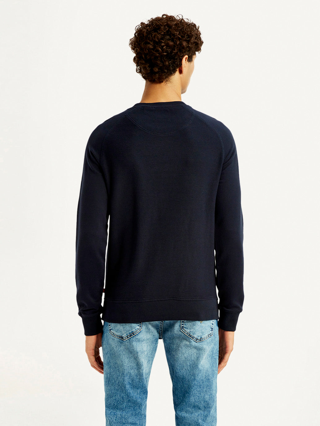 Men's Solid Navy Blue Crew Neck Sweatshirt - Back View
