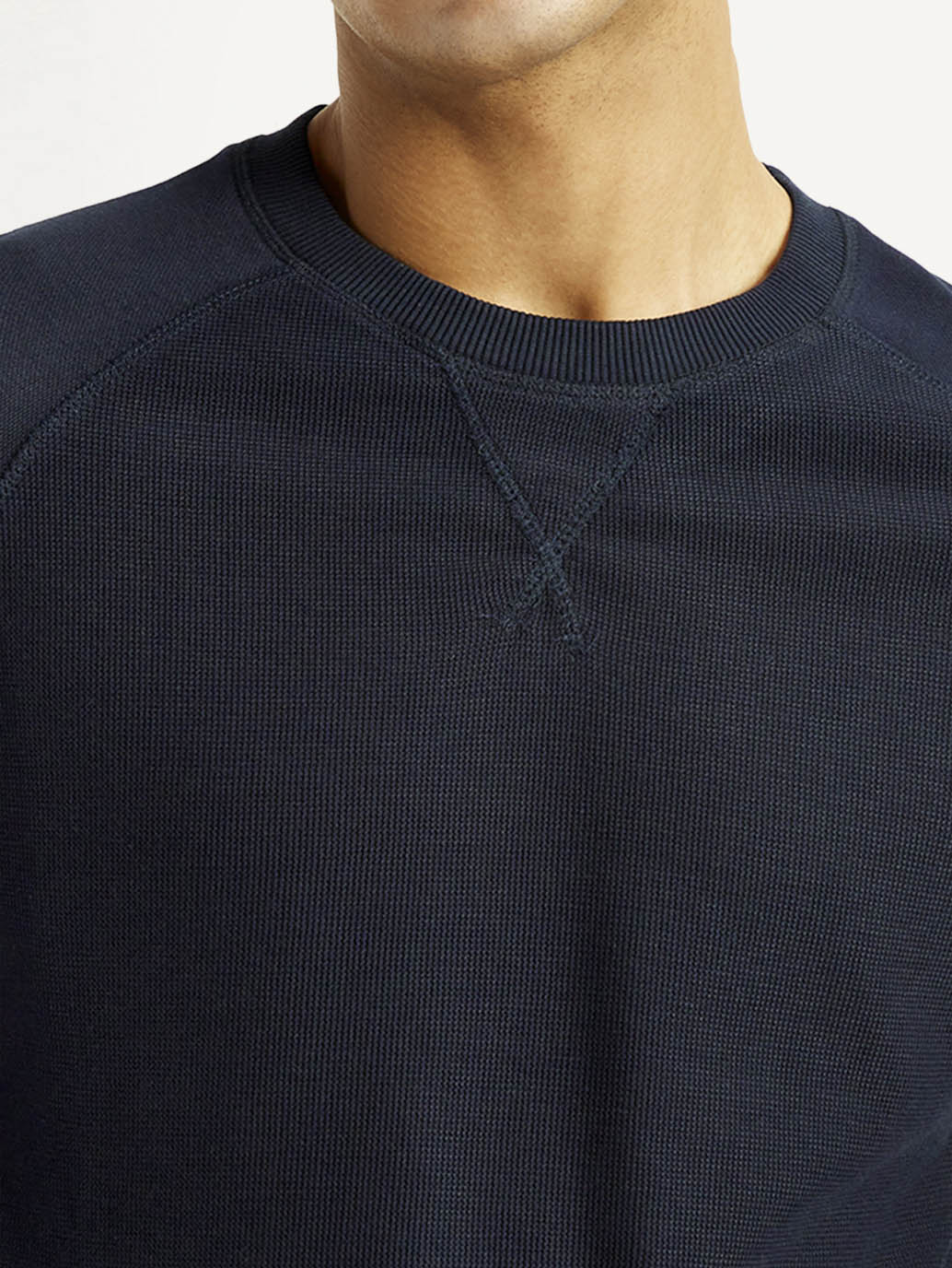 Men's Solid Navy Blue Crew Neck Sweatshirt - Detail View