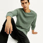 Men's Solid Green Crew Neck Sweatshirt - Elevated View