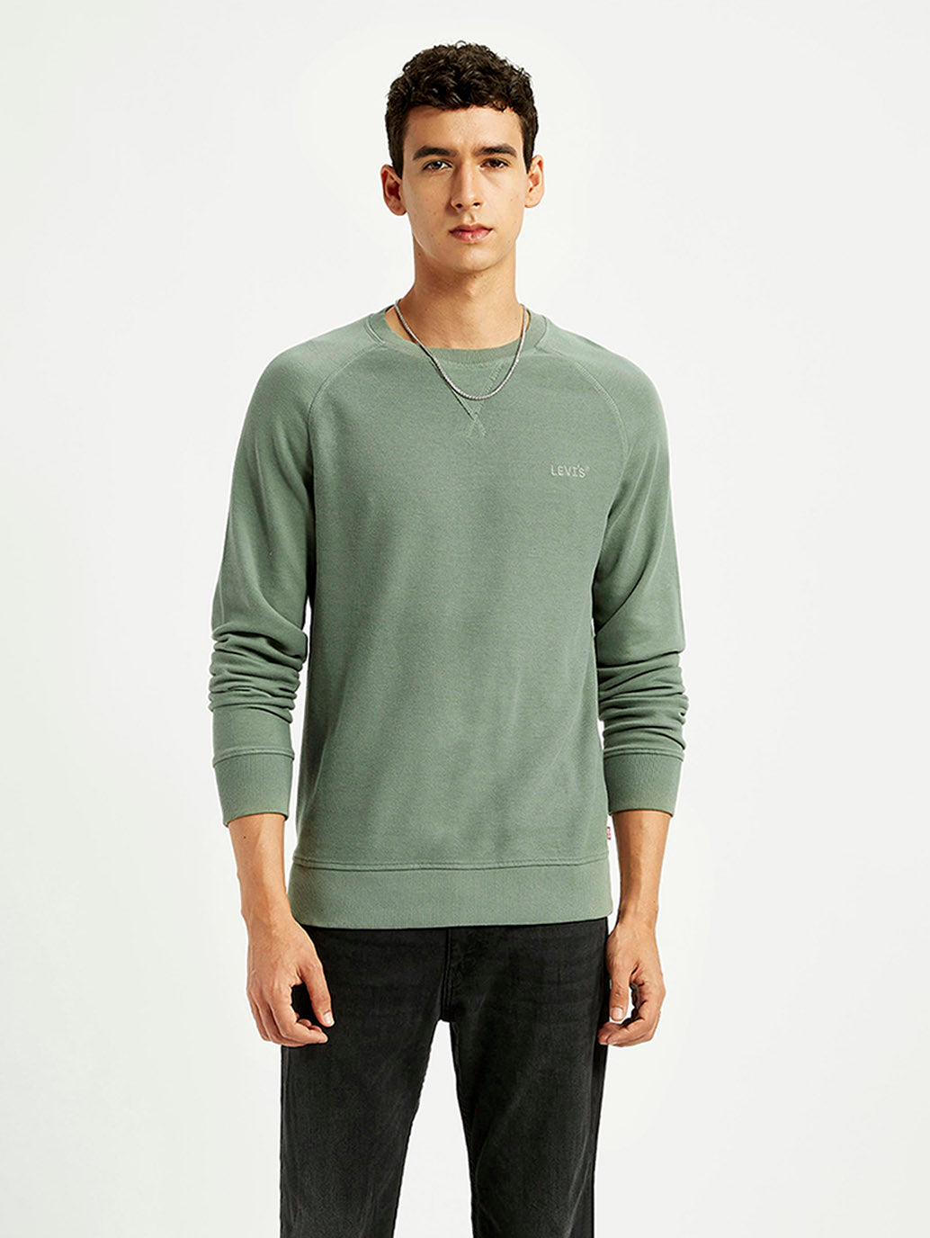Men's Solid Green Crew Neck Sweatshirt - Styleshot View